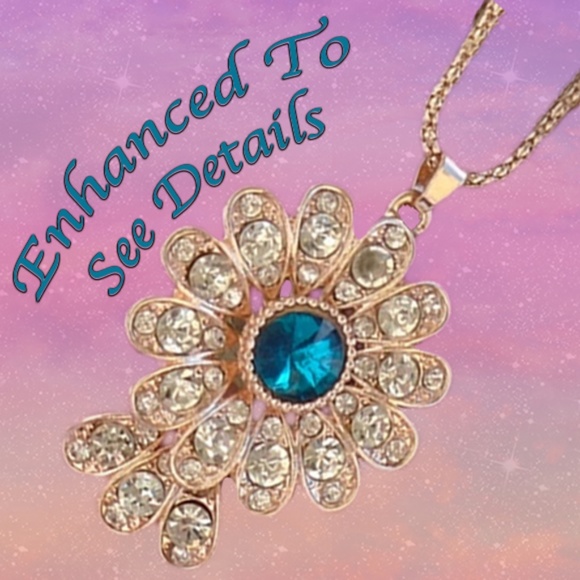 Gold Color Necklace Blue Rhinestone & Crystals - Picture 2 of 5